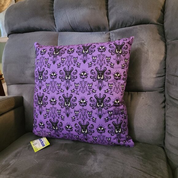 NEW Haunted Mansion Purple Wallpaper Foolish Mortal 16x16 Throw Pillow Included! - Picture 5 of 8